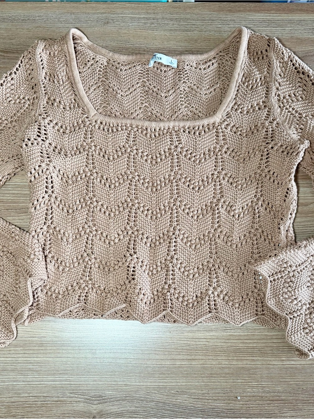 Hollister Beige Crochet Scoop-Neck Knit Top